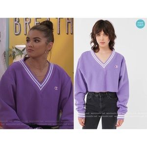 purple v neck champion sweatshirt